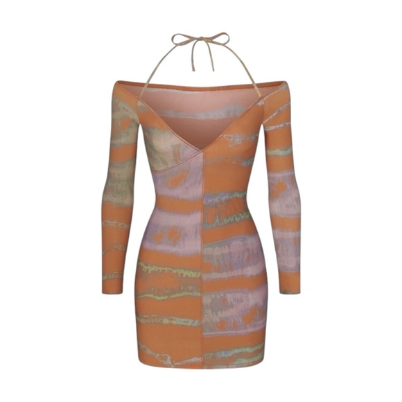 SKIMS Dresses & Skirts - SKIMS Jelly Sheer Off Shoulder Tie Dye Mesh Mini Dress Women’s Small Rare NWT
